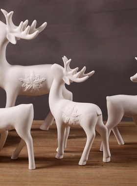 美式乡村创意简约家居装饰白色陶瓷鹿摆件 橱窗场景拍摄道具摆设