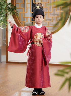 新款儿童汉服民族男童装仿妆花明制圆领袍非古装春秋礼仪款