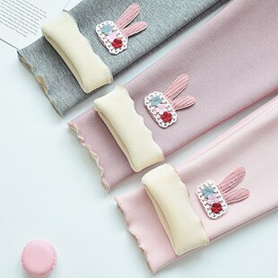 女童加绒裤子春秋薄绒外穿宝宝一体绒打底裤早春绒裤幼儿保暖长裤