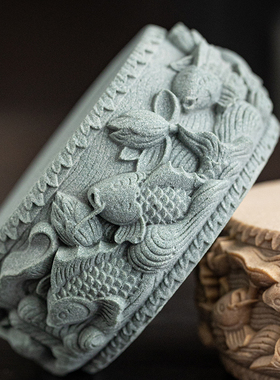 青砂石奇石底座石头佛像花瓶花盆栽茶壶盖置玉石摆件圆形托架