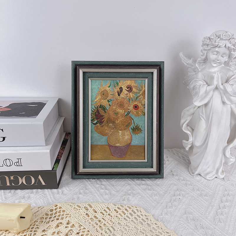 法美式梵高向日葵古典桌面摆件复古油画客厅玄关卧室餐厅装饰挂画