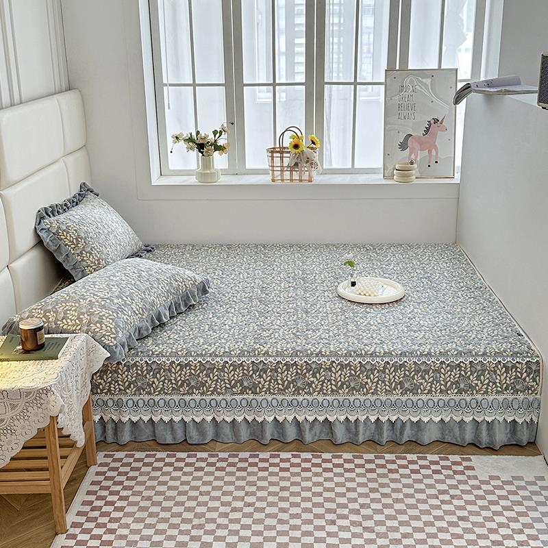 用冬季牛奶珊套瑚盖绒床三件榻榻米20240901专夹棉加厚炕盖加绒防