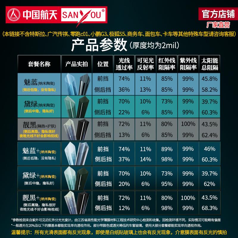 中国航天SANYOU山由汽贴膜玻璃自搭配防搭配套餐由飞溅车太阳膜纳