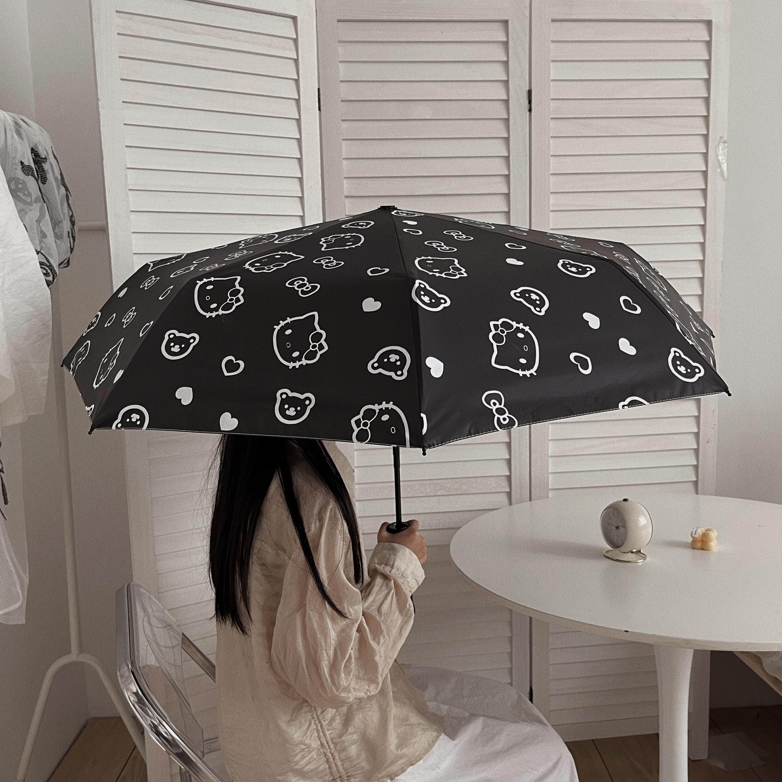 elo2023-042kity全自动雨伞女晴雨两l用t黑胶防晒抗UVins黑h色遮