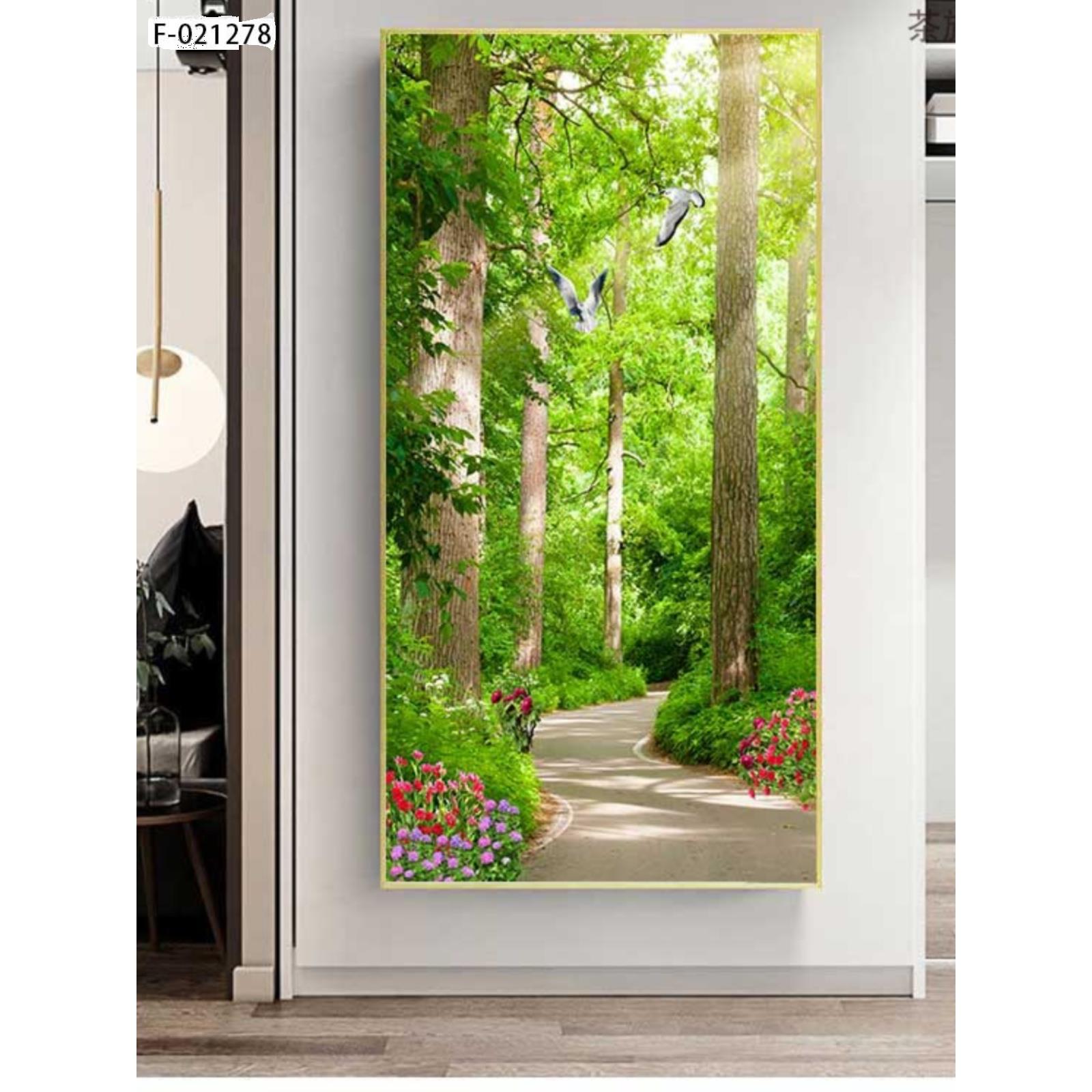 现代简大约入户廊过道玄关装饰画进门竖版风景06497131树林挂走画