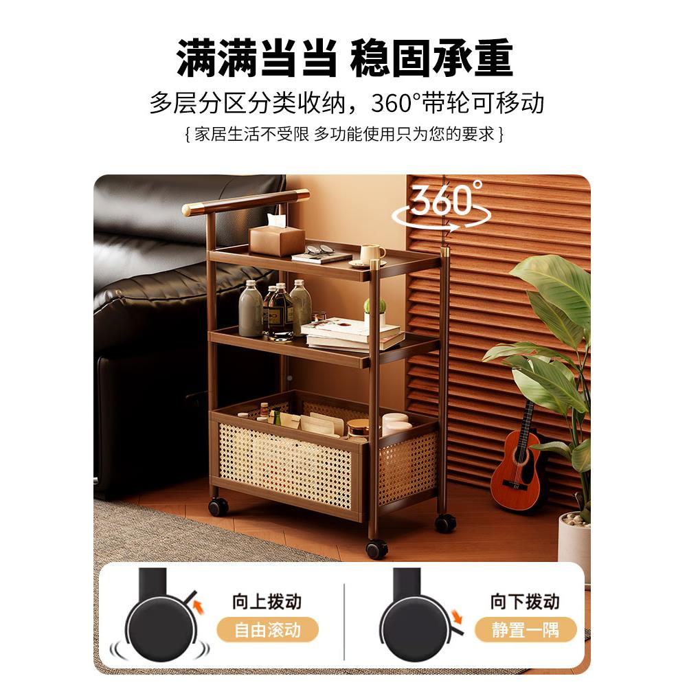 沙发边几可移JMY-2015动置客厅侧边柜中古风食小零推车床头架实木
