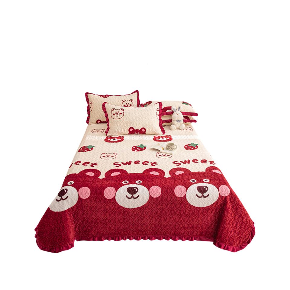 加厚牛奶绒床盖单秋三季四冬季通C-9-15-3用加绒珊件瑚绒儿童夹棉
