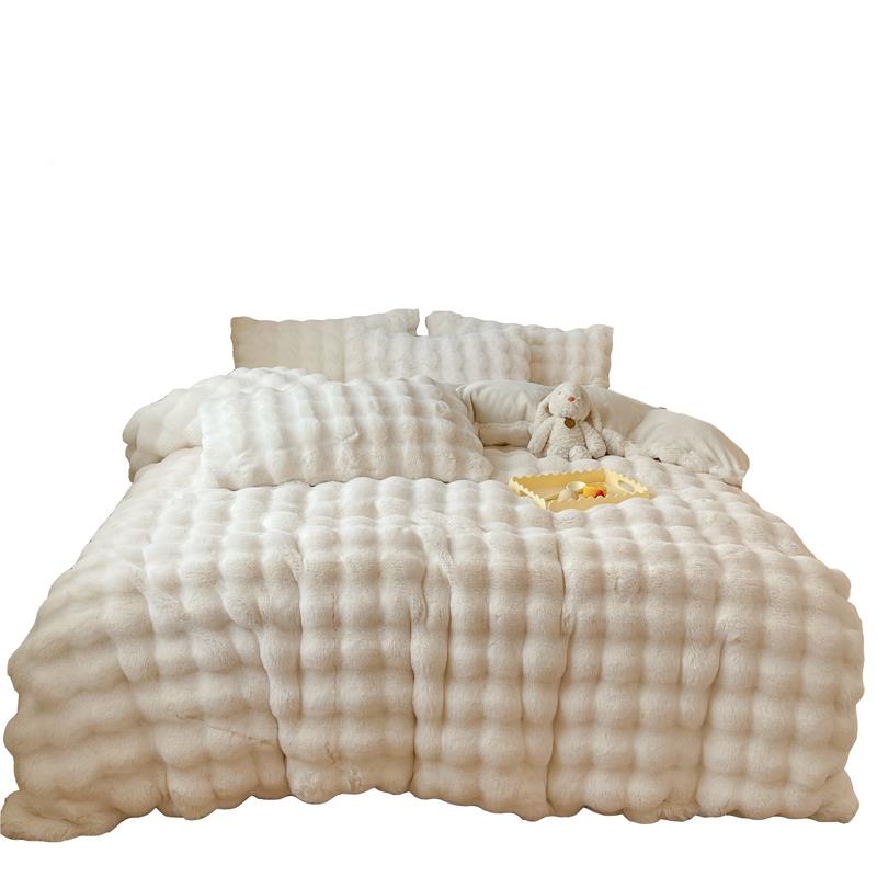 日本精珊兔工毛绒四件OLF套秋冬季新款瑚双面加厚牛奶绒床单床笠