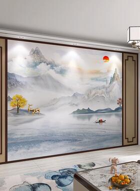 3FFLd体壁画影视墙立新中式山水电视背景墙壁纸画客厅装8饰墙纸d