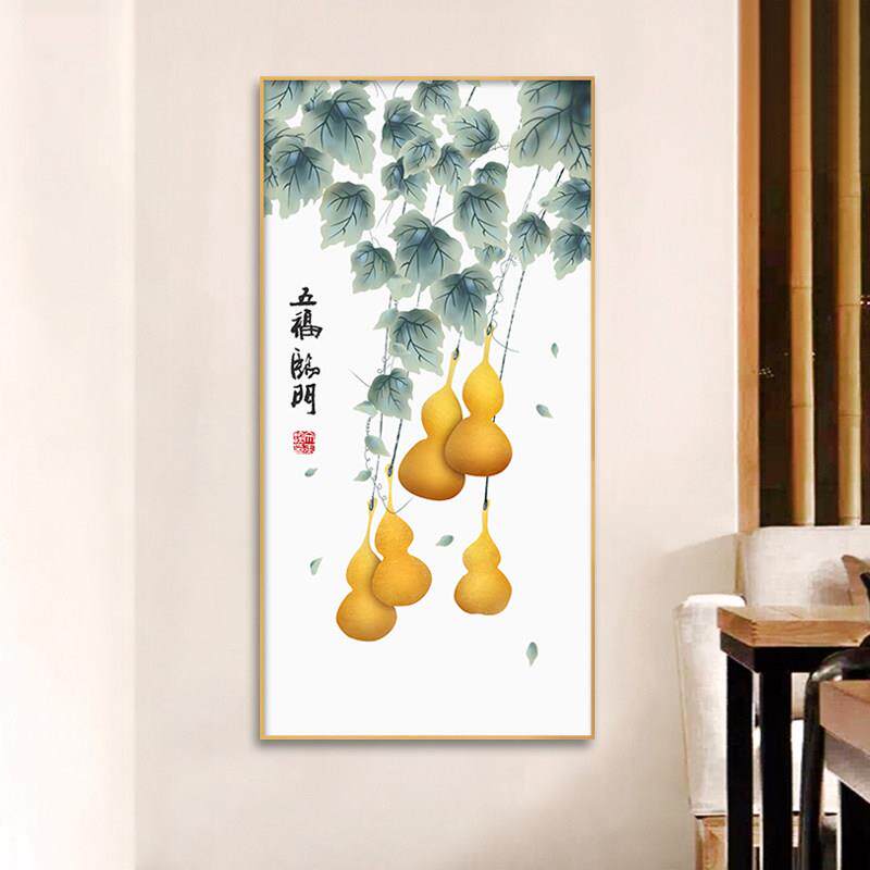 五福式门玄关装饰画廊BEO尽走头竖版过道招财临风水进门画新中壁