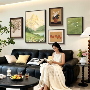 日照金山客厅装饰画法式覆古沙发背景墙挂画中古风背有靠山组合画