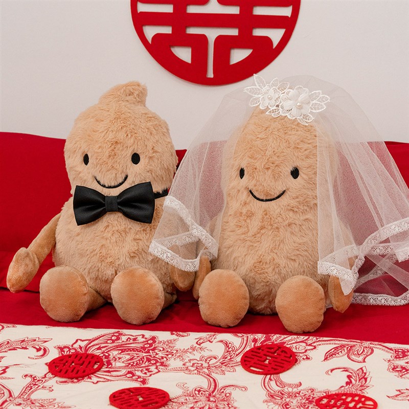 糊涂娘娘可爱压床娃娃一对婚庆公仔高档花生情侣玩偶抱枕婚房布置