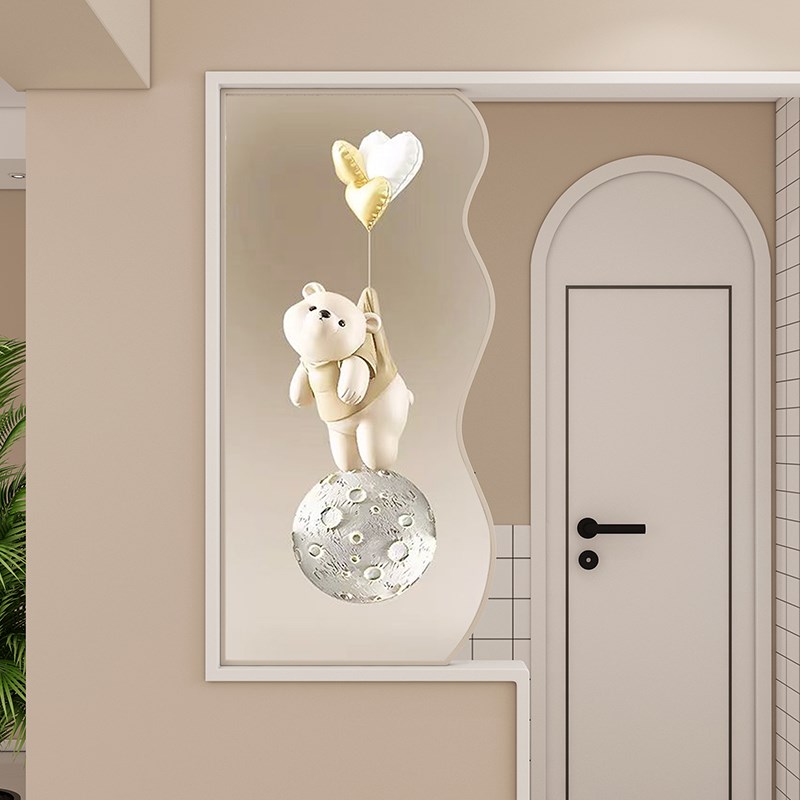 奶油风入户正对门卫生间干湿分离洗漱台半墙隔断艺术磨砂玻璃屏风