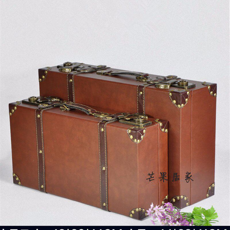 复古手提箱木箱老式皮箱拍摄道具箱店铺橱窗装饰模型陈列摆件家居