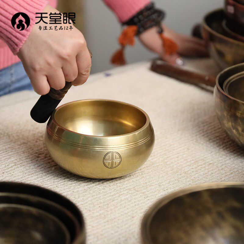 尼泊尔手工新月佛音钵铜碗铜磬钵盂冥想唤醒家居摆件两色可选