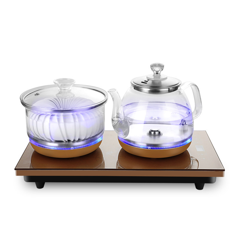 110V220V全自动底部上水电热烧水壶茶台嵌入一体煮茶器玻璃泡茶炉