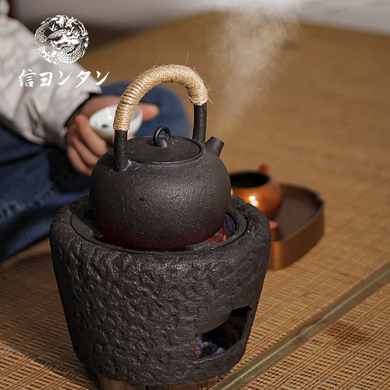 信龙堂炭烧石头纹铸铁炭炉围炉煮茶碳烧出游烧烤风炉火钵功夫茶具