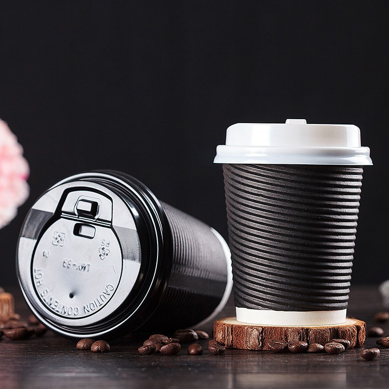 一次性咖啡杯纸杯奶茶杯双层瓦楞杯防烫打包热饮杯子商用带盖