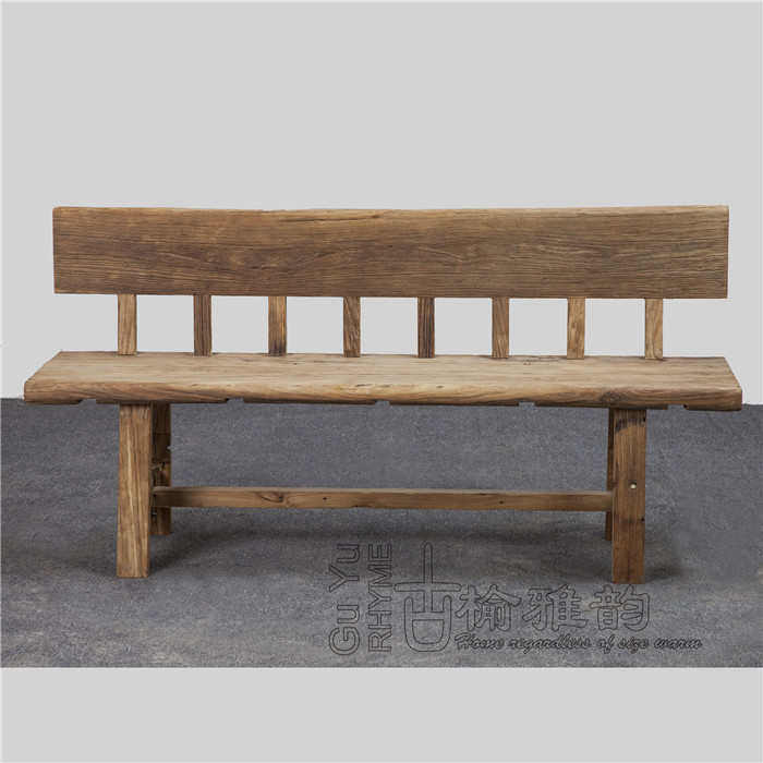 老门板排椅实木长方形靠背椅实木长条餐椅免榆木沙发子漆田园椅老