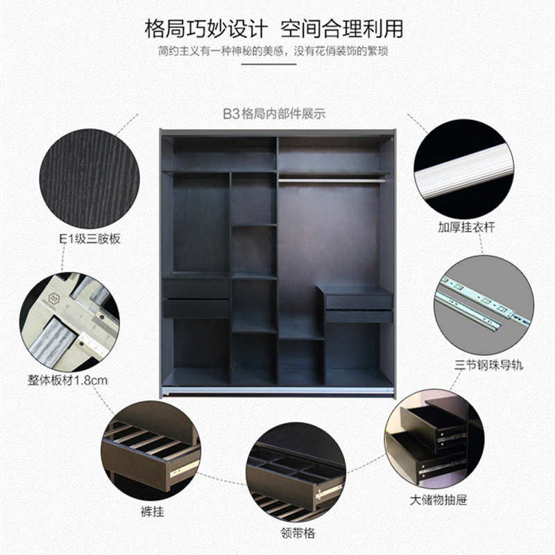 卧室现代烤漆移门大柜衣柜衣柜门板式整体定制多功能滑衣橱推拉门