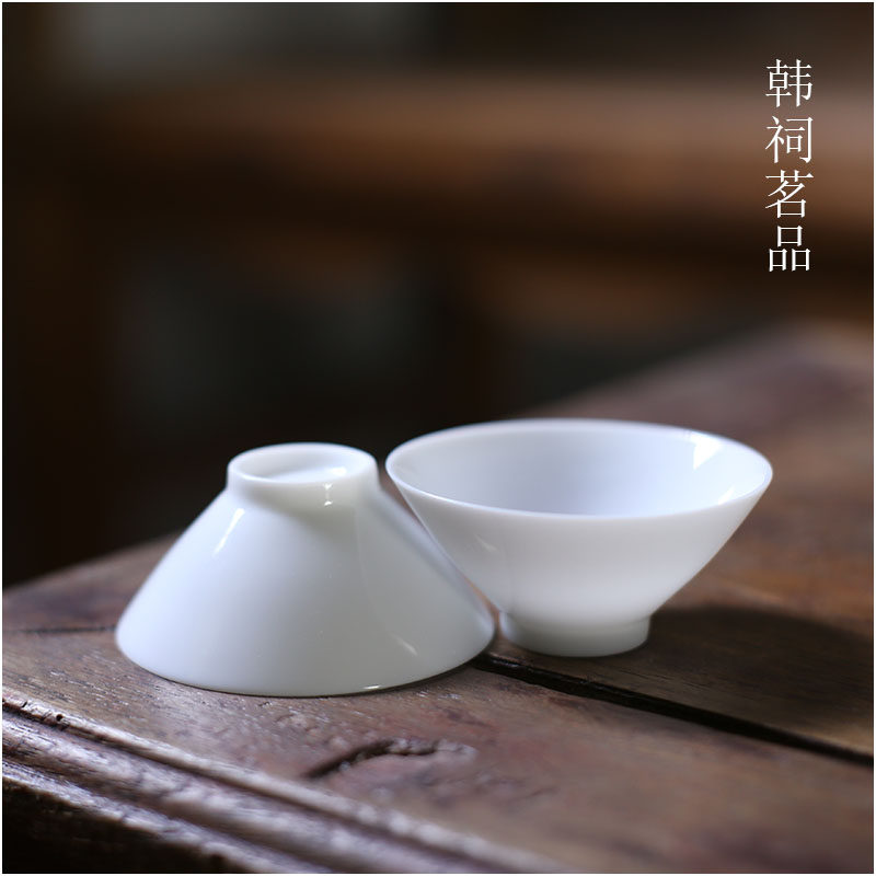 梧竹幽居羊脂玉白瓷斗笠杯陶瓷潮汕功夫茶杯茶碗纯白品茗杯单个