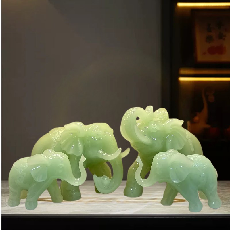 玉石大象摆件招财一对开业乔迁礼品客厅玄关电视酒柜办公室装饰品