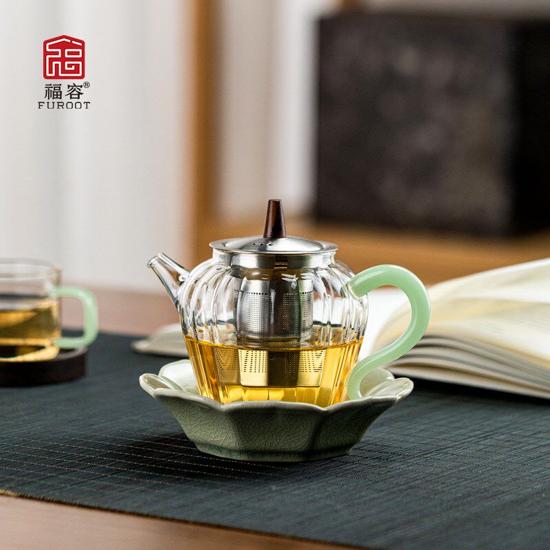 福容众享茶壶泡茶专用高硼硅耐高温玻璃壶茶具煮茶器不锈钢单壶厚