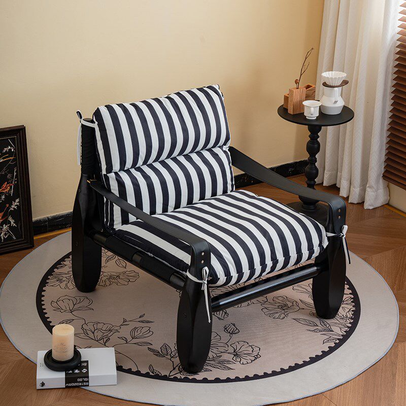 棒球椅中古风单人沙发椅侘寂风躺椅客厅阳台设计师覆古实木休闲椅