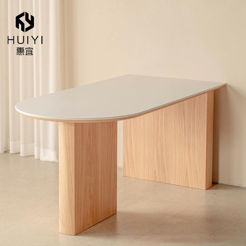 惠宜 纯白岩板半岛台餐桌一体家用小户型法式实木椭圆形高端餐桌