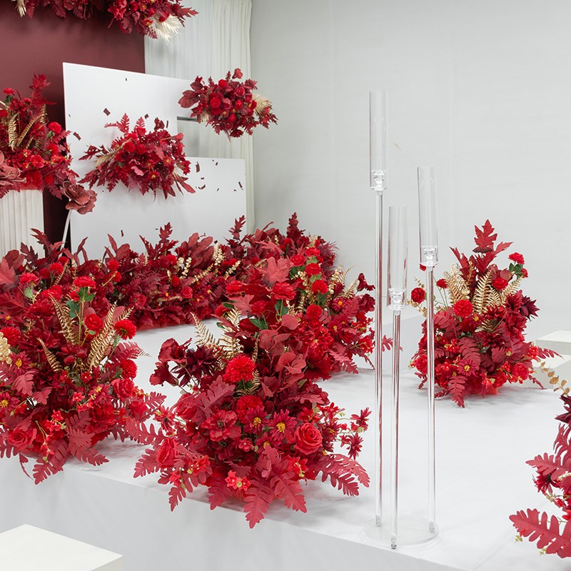 中式婚礼花艺 婚庆现场布置道具仿真花背景t台装饰花排路引花挂花