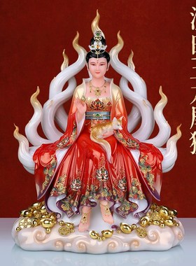 汉白玉九尾胡像狐女九姑娘娘像体青丘家用客厅供奉摆件铜纯缘多福