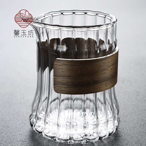 耐热玻璃木扣公道杯防烫加厚分茶器透明茶海匀杯倒茶器家用公杯
