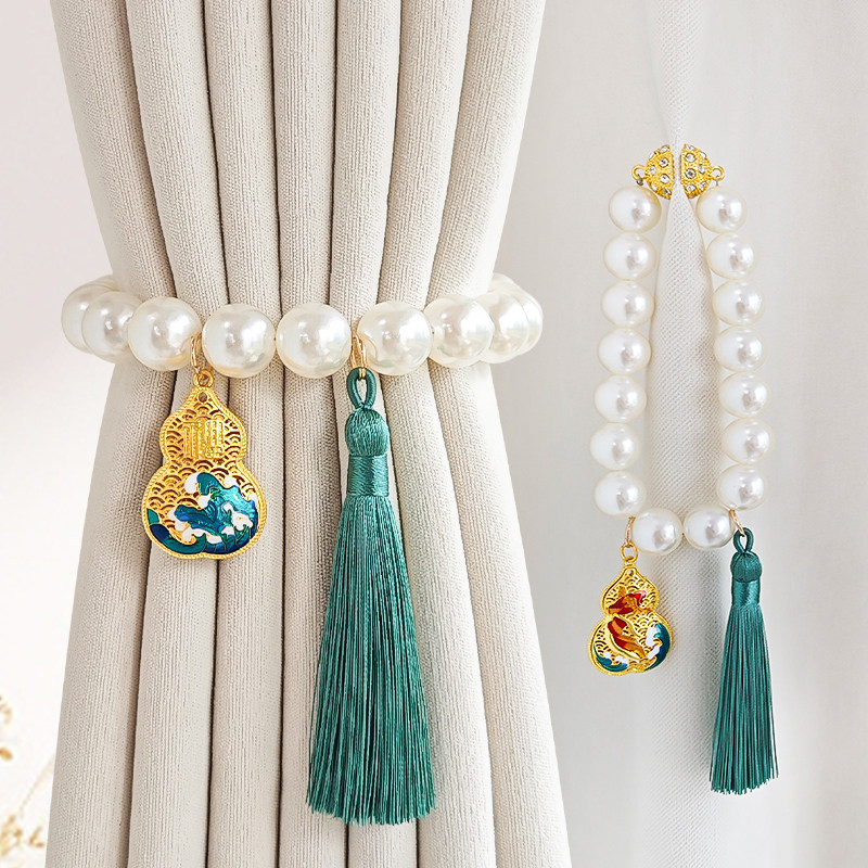 福禄窗帘绑带中式古风流苏客厅卧室珍珠磁吸扣纱帘收拢束带捆绑绳