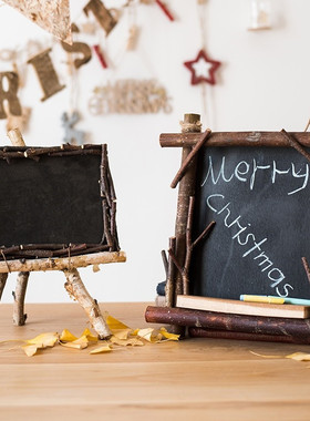 原木小黑板挂式支架式装饰摆件道具咖啡馆吧台幼儿园装饰拍摄道具