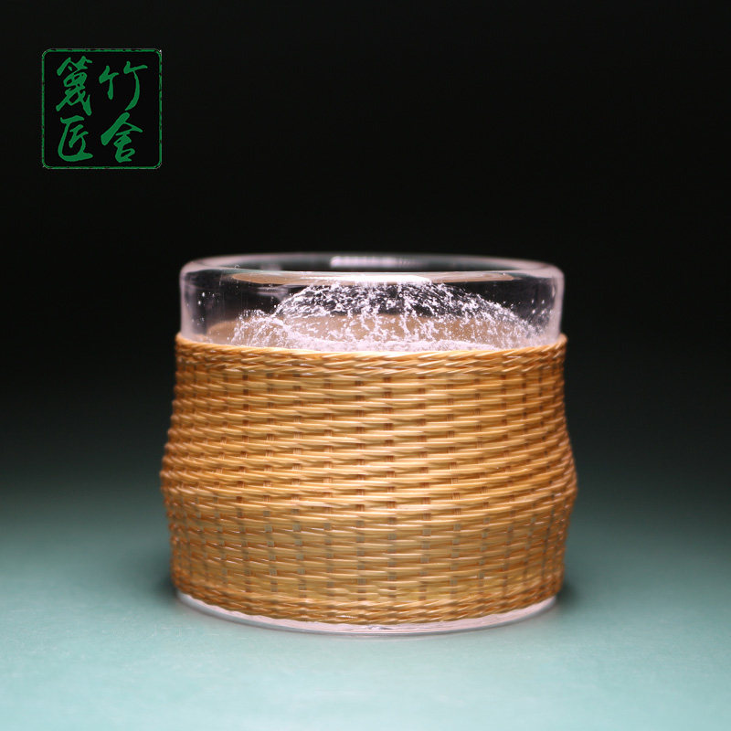 成都非遗特色手工艺竹编茶具瓷胎竹编无盖品茗杯竹丝扣瓷主人杯