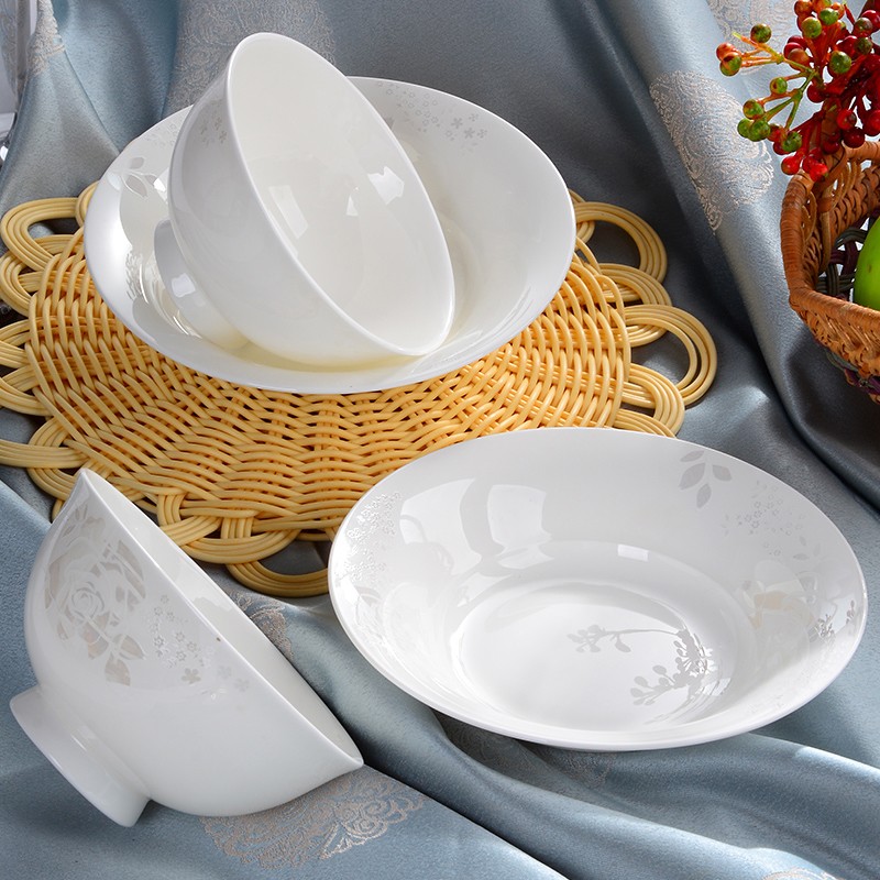 陶园梦碗碟套装骨瓷餐具家用中式米吃饭碗面碗汤碗陶瓷花语散件碗
