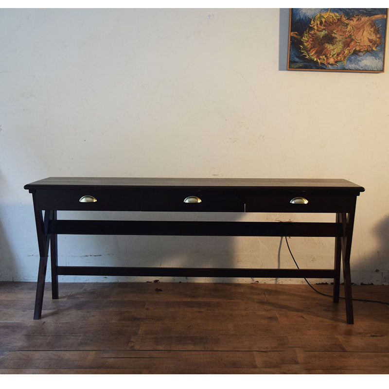 黑不二/中古复刻  昌迪加尔书桌实木工作台客厅玄关长条桌子侘寂