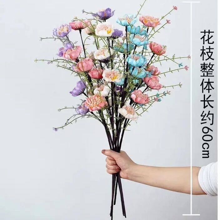 爆款高档仿真花粉蝶客厅摆设花芙蓉杜鹃粉蝶餐桌假花装饰花束插花