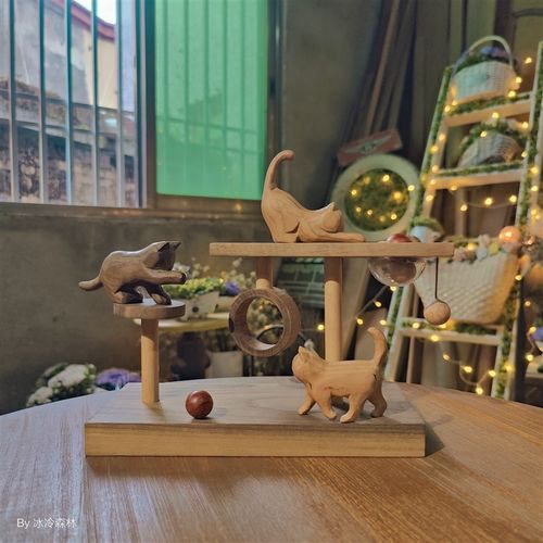 实木手作猫咪猫舍猫架氛围微缩场景桌面装饰家居猫店摆件