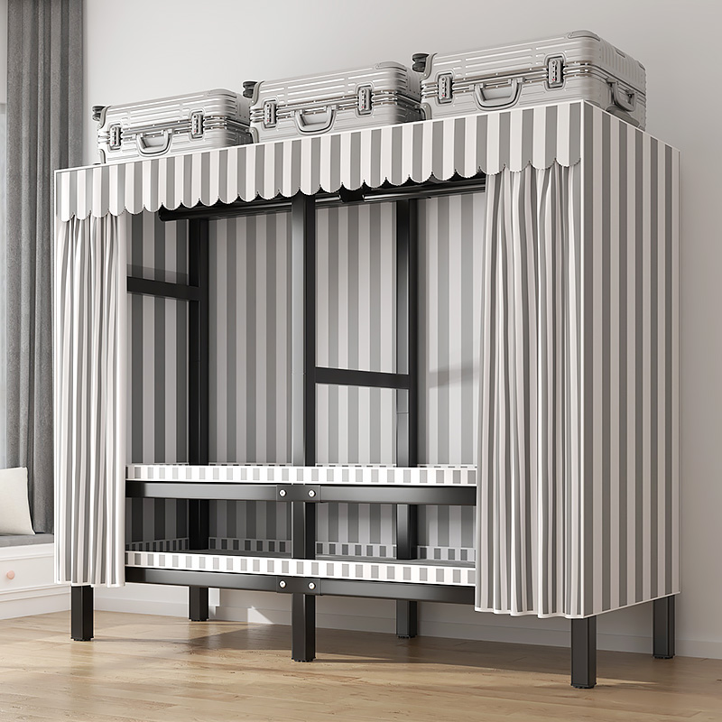 金属免安装折叠简易布衣柜家用卧室出租房结实耐用全钢架组装柜子