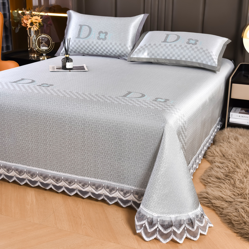 冰丝凉席三件套可水洗机洗可折叠式花边床单席子夏季空调软席防滑