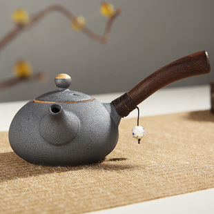 整套功夫粗陶茶壶茶杯仿古铁釉侧把壶茶具套装陶瓷红茶公道杯家用