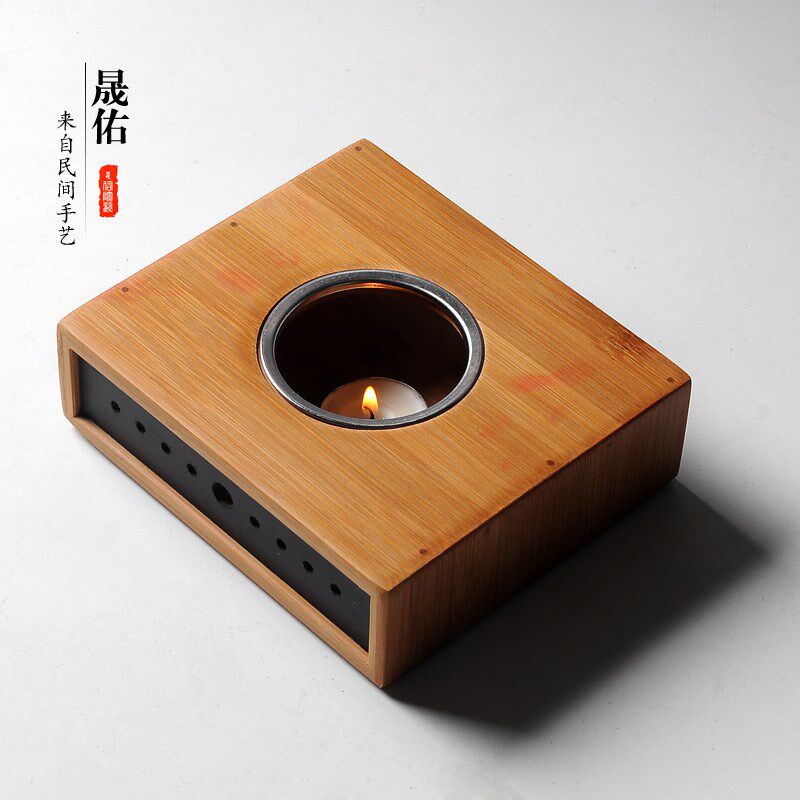 晟佑玻璃茶壶加热底座温茶器花草茶具暖茶器竹制保温底座茶炉蜡烛