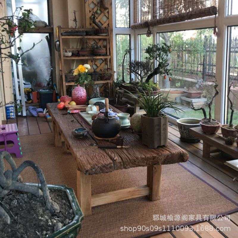 古典中式老榆木茶桌家居庭院榆木桌椅商用奶茶店饭店老榆木餐桌椅
