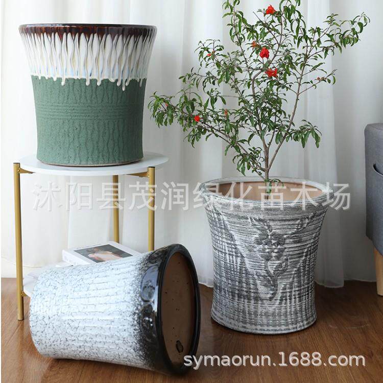 新款陶瓷花盆阳台凤尾竹发财树庭院琴叶榕幸福树植物室内绿植花盆