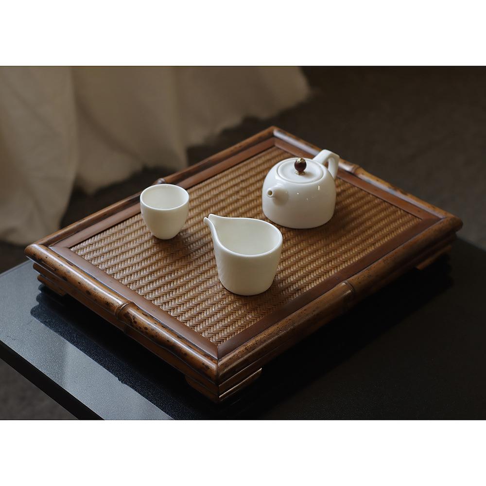 新中式紫竹梅鹿竹制席面干泡台奉茶盘茶道配件托盘 手工竹茶具