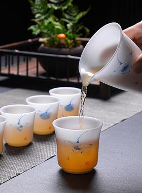 高品质羊脂玉白具茶30370杯手瓷绘花开落花11茶头冰种白雪茶具套