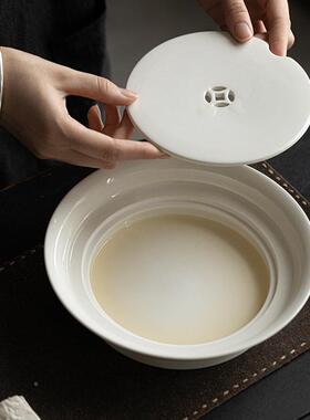 草釉台茶盘大号家用蓄水茶盘手工陶灰瓷双UYP层干泡茶托木盘陶瓷