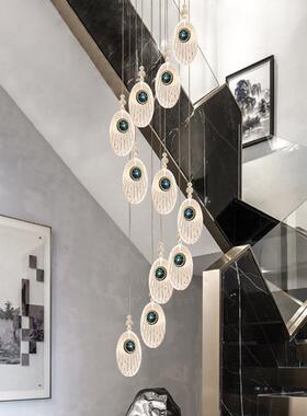 楼梯长吊343灯创意灯壳复贝式楼tlof公寓装饰吊灯轻奢别墅跃层客