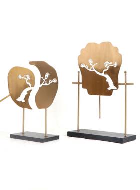 中新式金属迎禅客扇子摆件样板间别墅意博古架客MC-TY-61厅玄关松